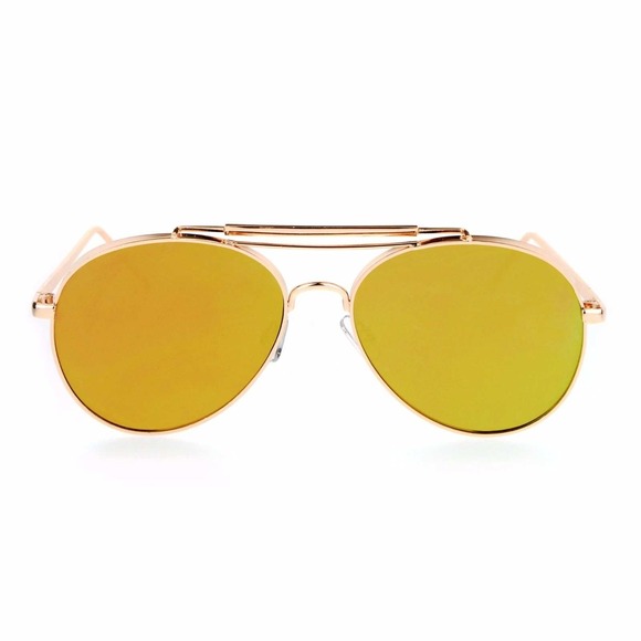 Fire Sunglasses Gold Frame‎ Yellow Mirrored Lens Fashion Street Wear Shades New - Picture 1 of 6